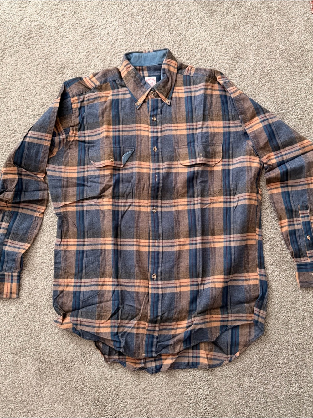 Brooks Brothers Navy and Brown Plaid Long-Sleeve Button-Down Shirt